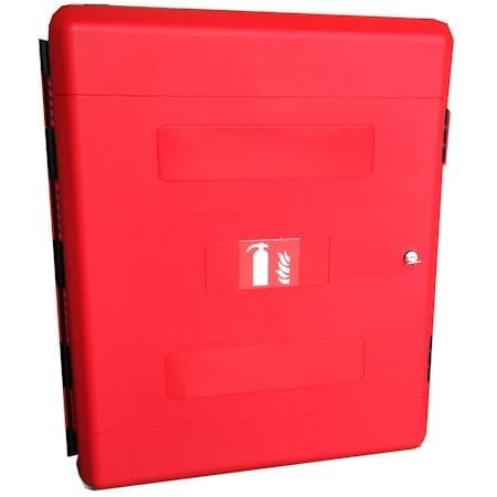 Cabinet Poly Red Resolute IP59K Rated Plain Front Locking To Suit 2 x Fire Extinguishers