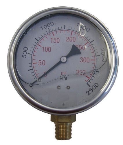 Gauge 2500kpa Liquid Filled 100mm Di 3/8 BSP Bottom Entry