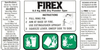 Label DCP ABE 9kg Firex Gen 295mm W x 155mm H 4A:80B:E