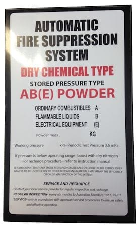 Label Self Adhesive Automatic Fire Suppression System 165mm W x 270mm H