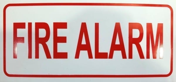 Sign Poly Fire Alarm Strip Small 150mm W x 70mm H Red On White