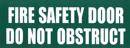 Sign Poly Fire Safety Door Do Not Obstruct White Print Green Back 320mm W x 120mm H