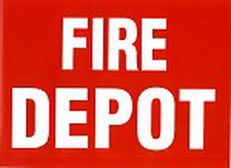 Sign Self Adhesive Fire Depot 315 mm W x 215 mm H