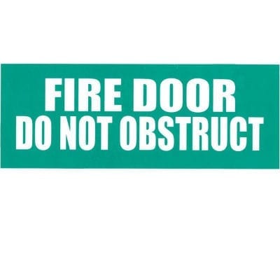 Sign Self Adhesive Fire Door Do Not Obstruct Green 320mmx120mm