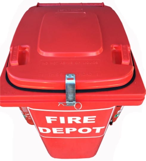 Mines Fire Depot Bin With Front & Side Labelling, Custom Latch Pin & Lid Seal