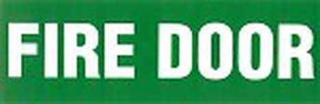 Sign Poly Fire Door White Print Green Back 330mm W x 120mm H