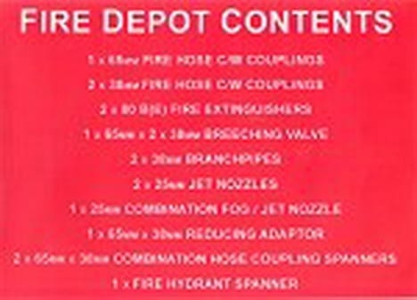 Sign Self Adhesive Fire Depot Contents Reflective 290mm W x 205mm H