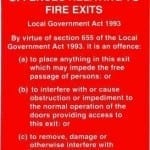 Sign Self Adhesive Offences Fire Exits Local Govt Act 225mm W x 155mm H